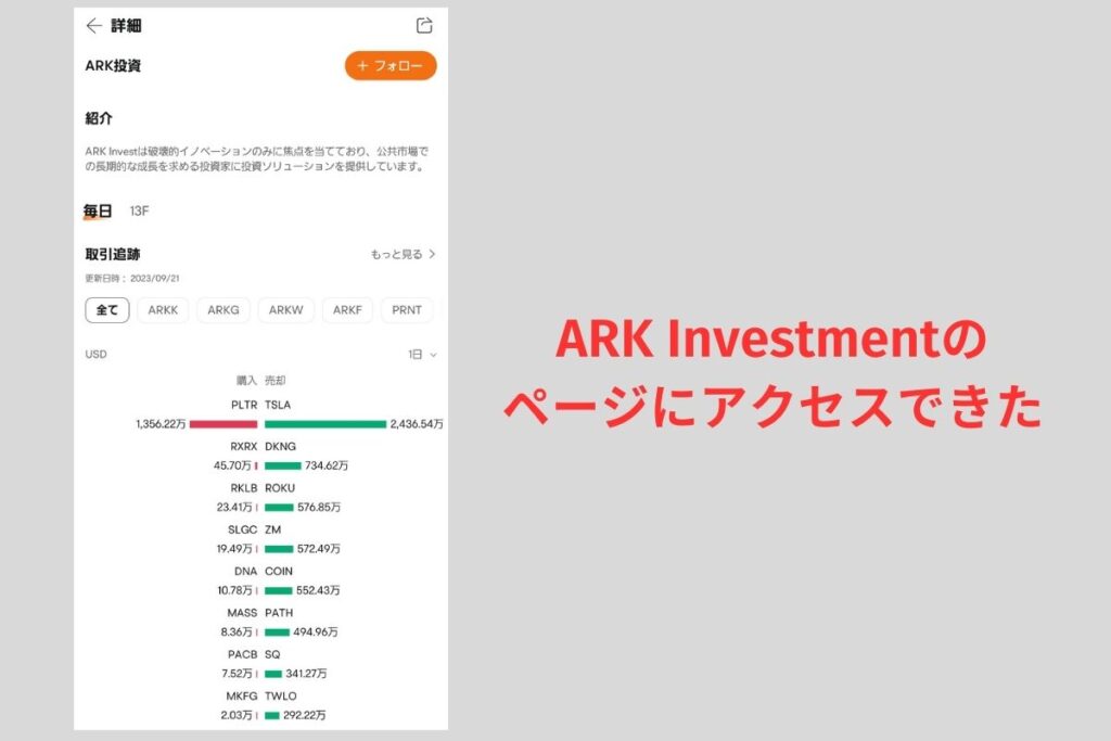 ARK Investmentのページにアクセス